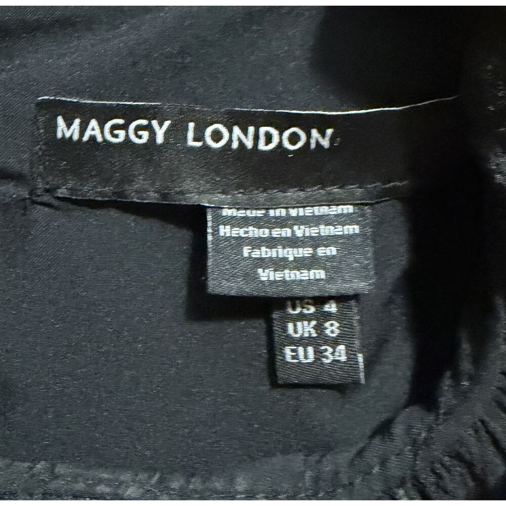 Maggy London Black White Abstract Sheath Mock Neck Knee Chiffon Dress 4 - Picture 3 of 6